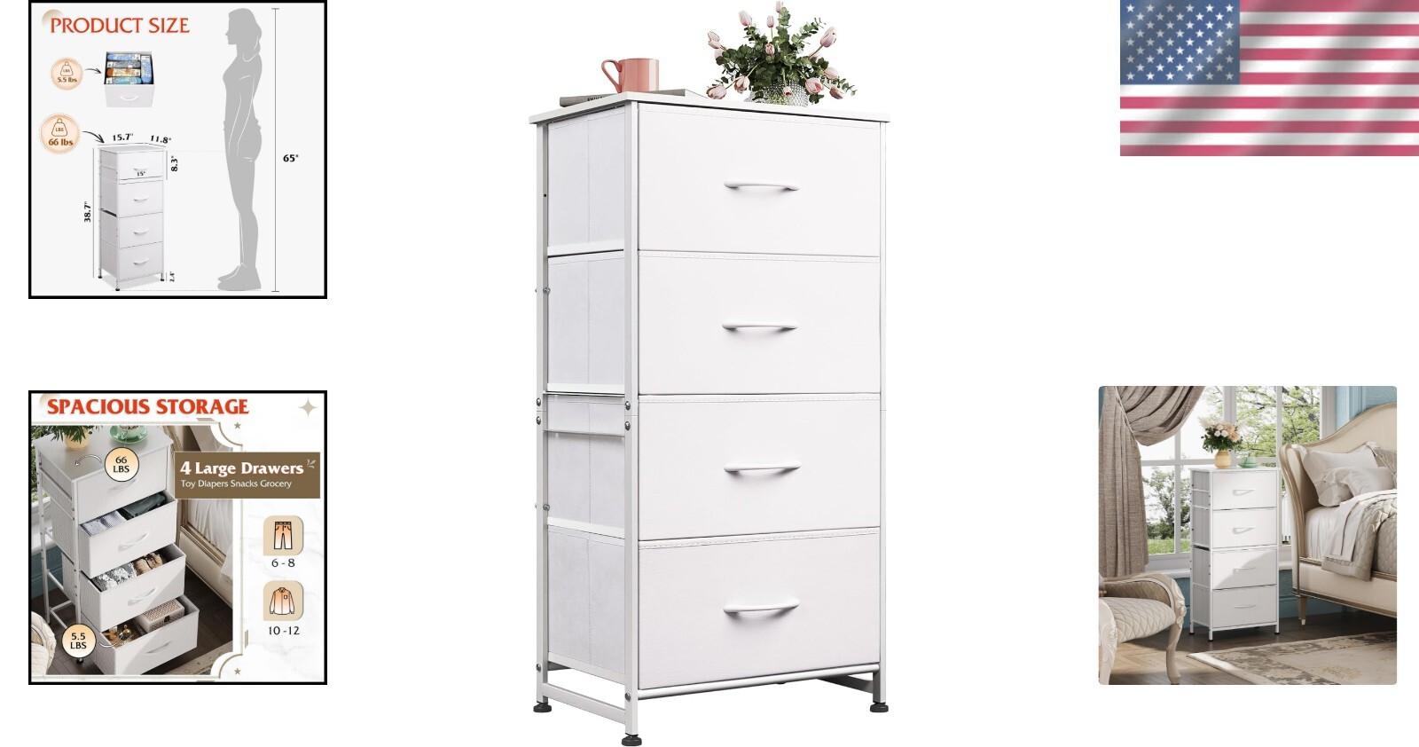 Stylish 4-Drawer Fabric Dresser - Sturdy Storage Tower for Bedroom & Entryway