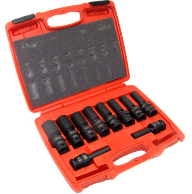 10 Pc 1/2'' Drive Deep Socket Set Universal Swivel Impact CR Molybdenum Standard