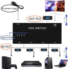 2/4 Inputs and 1 Output VGA Switcher Multiple Computer Hosts Switch US