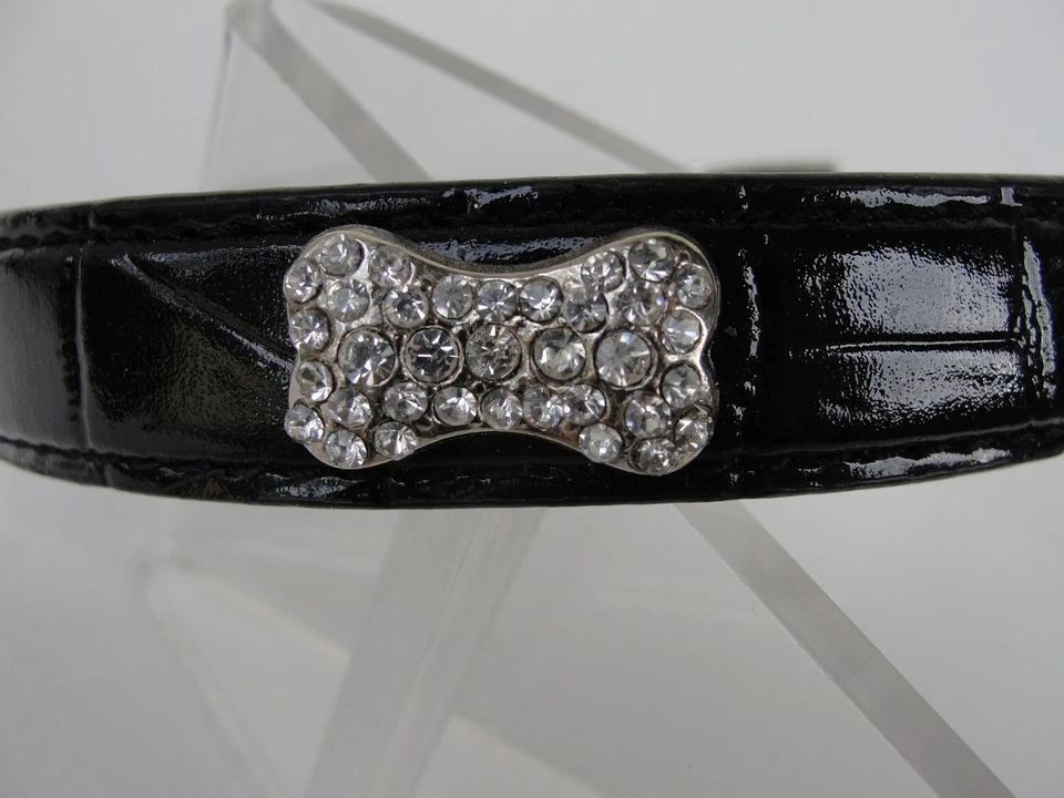 5/8" width Black Dog Collar with sparkling Dogbones 13-17" neck Foto 3 de 3