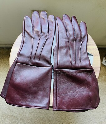 Men Leather Dark Brown Gauntlet Gloves Size M