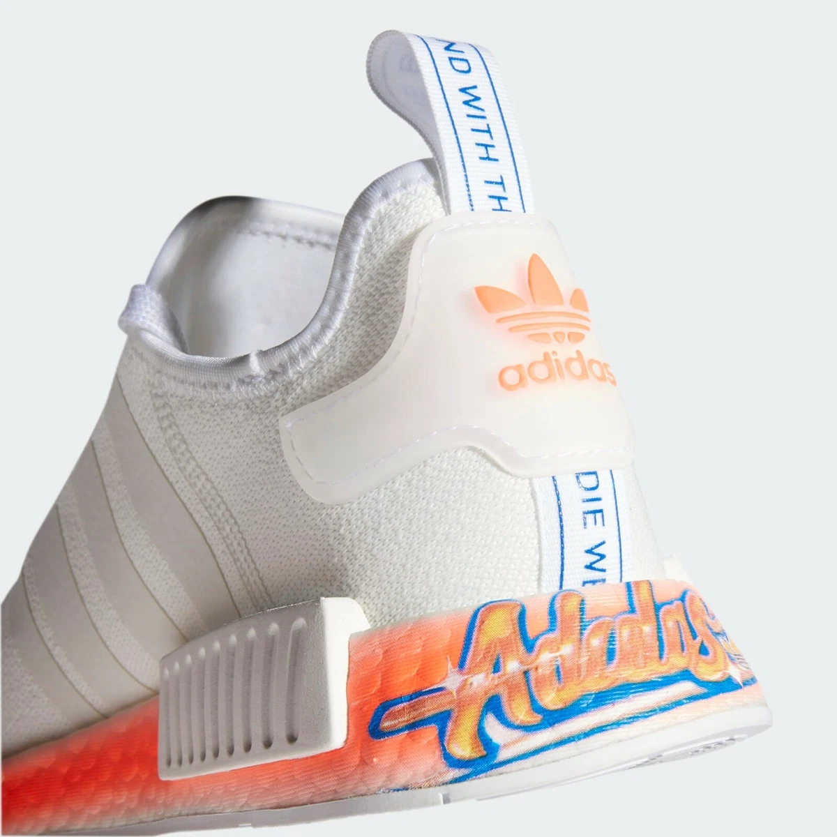 adidas NMD R1 White Orange Blue Graffiti STLT Primeknit FV7852 Men