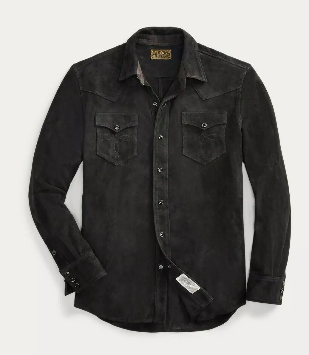 RRL Ralph Lauren Black Limited-Edition Western Suede Shirt Jacket Men's L Large