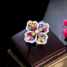Silver Plated Multicolor Cubic Zirconia Flower Costume Jewellery Ring for Ladies
