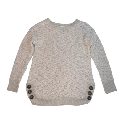Keren Hart Sweater Women Medium Ivory Button Fuzzy Preppy Cozy Cabin Camping Top