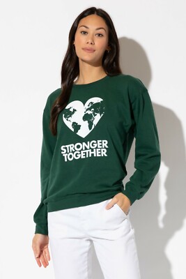 SUBURBAN RIOT NEW $67 Stronger Together Heart Willow Sweatshirt Emerald XS