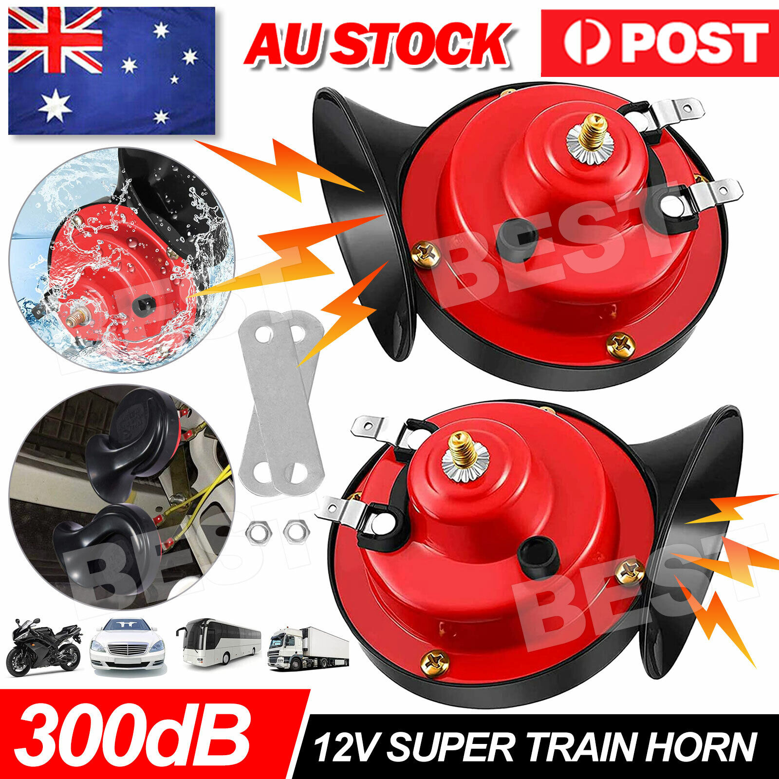 1 Pair 12V 300DB Super Train Horn For Trucks SUV Car Boat Motorcycles Universal