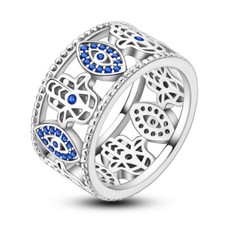 Anillo de dedo europeo MULA CIRCONITA CÚBICA ojos azules palmas mujeres joyería plata de ley 925