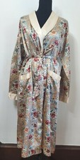 READ Vintage Satin Floral Cream Ivory Sleep Club nightgown robe Large POCKETS