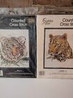 Golden Bee Cross Stitch Kits - Tiger 60400 & Leopard 60399 - 8x10 - Lot Of 2