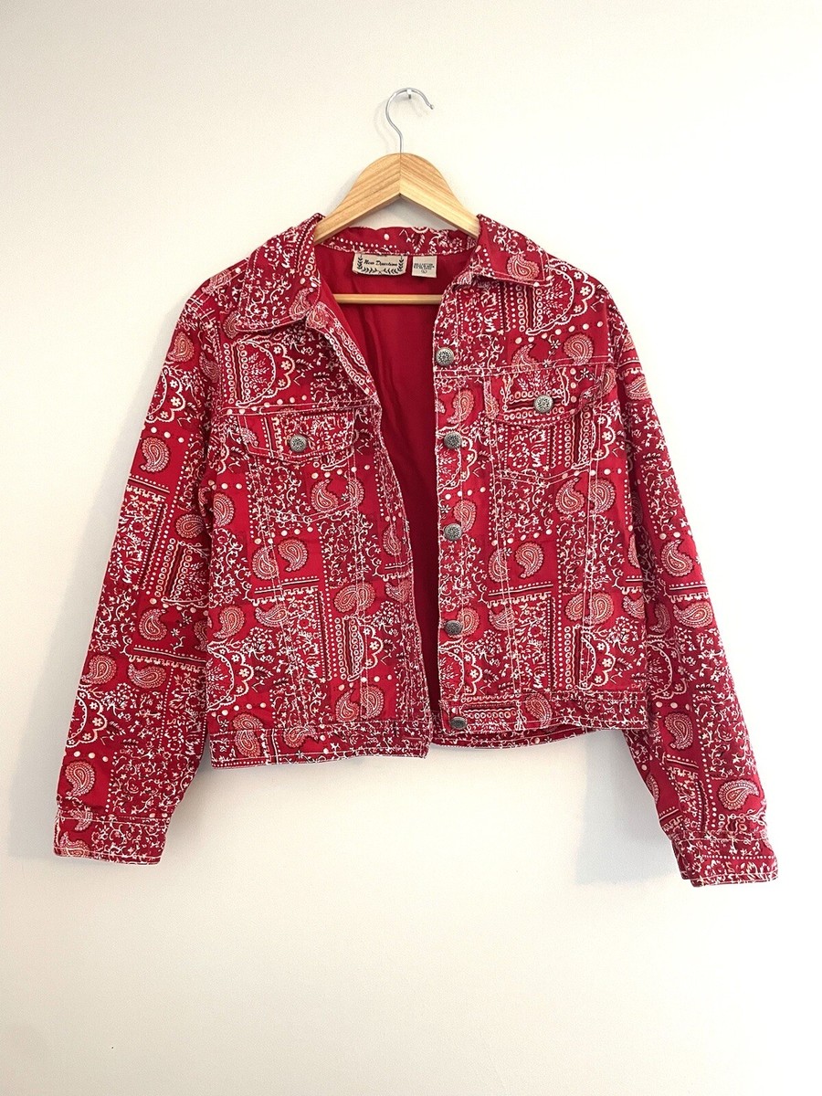 New Direction Western Bandana Jacket Womens L Red White Button Paisley  Casual