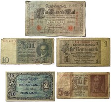 Lot of 5 Germany Notes/Marks - 1910 1000 - 1944 10 - 1937 1 - 1929 10 - 1942 5