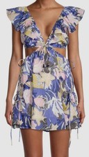 295 Milly Women's Blue Delilah Cut-Out Cotton Mini Dress Size L