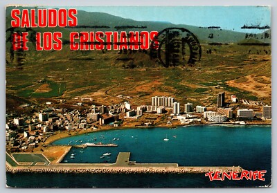 Postcard Spain Los Cristianos aerial view c1971   3D