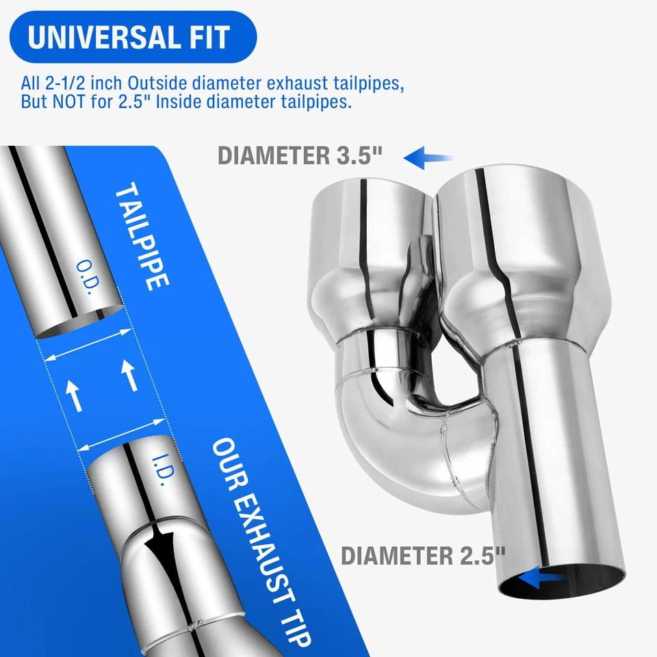 For Jeep Grand Cherokee Dual 2.5" ID to 4" OD Exhaust Pipe Quad Tips Double Wall - Image 4 of 4