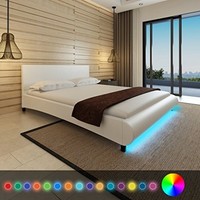Indoor Bed Frame Furniture Artificial Leather White Home Led Strip Wooden Sturdy Indoor Bed Frame Furniture Artificial Leather White Home Led Strip Wooden Sturdy