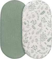 Muslin Bassinet Fitted Sheets, 2 Pack for Baby Boy and Girl, Soft Breathable Str