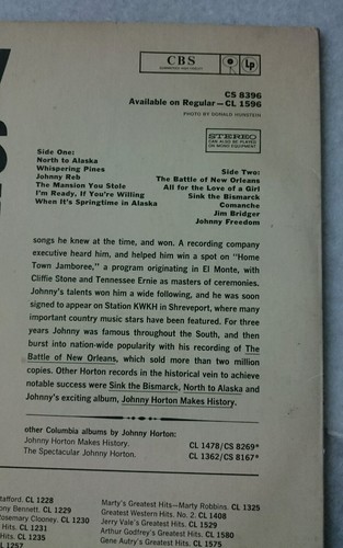America Country Western Song Johnny Horton's Greatest Hits CS 8396 Vinyl Disc LP - Picture 5 of 10