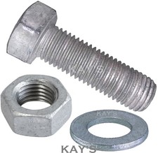 M8 M10 M12 M16 Galvanised Hexagon Set Screws Hex Bolts + Nuts & Washers HT 8.8