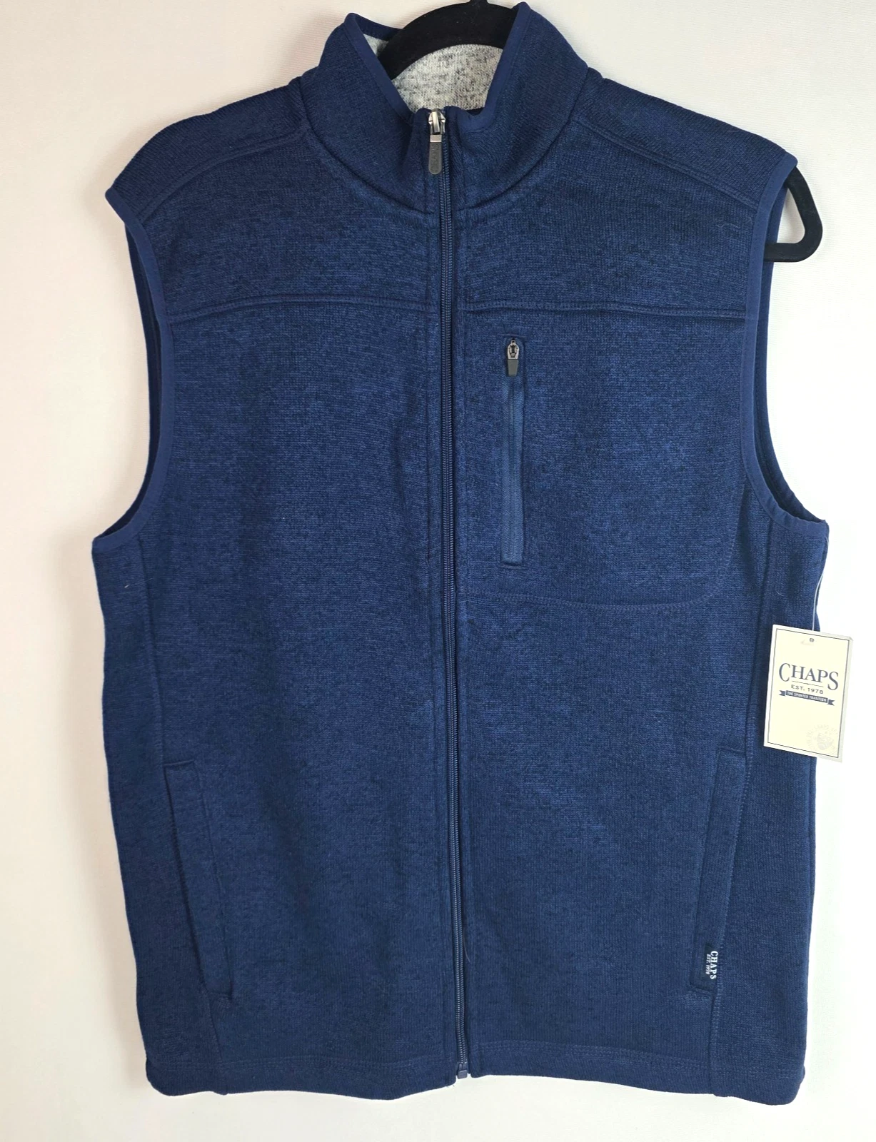 Chaps Men’s Sleeveless Vest Size S Blue Full Zip Knit Polyester Pockets Lined