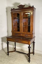 ANTICA CREDENZA SCRITTOIO LEGNO RADICA PRIMI 900 VETRINA CARLO X CRISTALLERIA