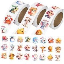3 Rolls Animal Stickers for Kids, 1500 PCS 1.0 Inch Farm/Ocean/Wild Animals