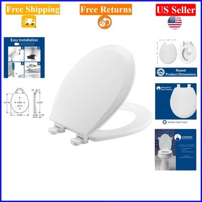 500EC 390 Round White Wooden Toilet Seat with Easy Clean Hinges - 1 Pack
