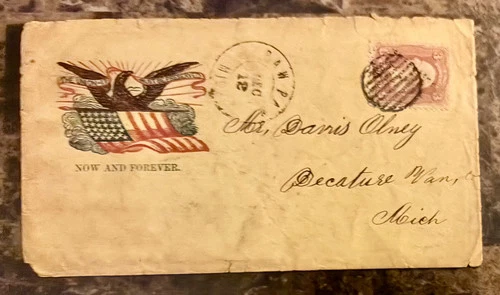 c1860's Civil War Patriotic Cover cachet now and forever Michigan