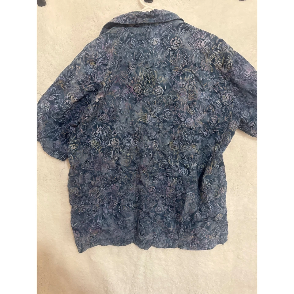 Camisa Indygo Smith Para Hombres XL Batik Abotonada Manga Corta Azul Floral Foto 3 de 3