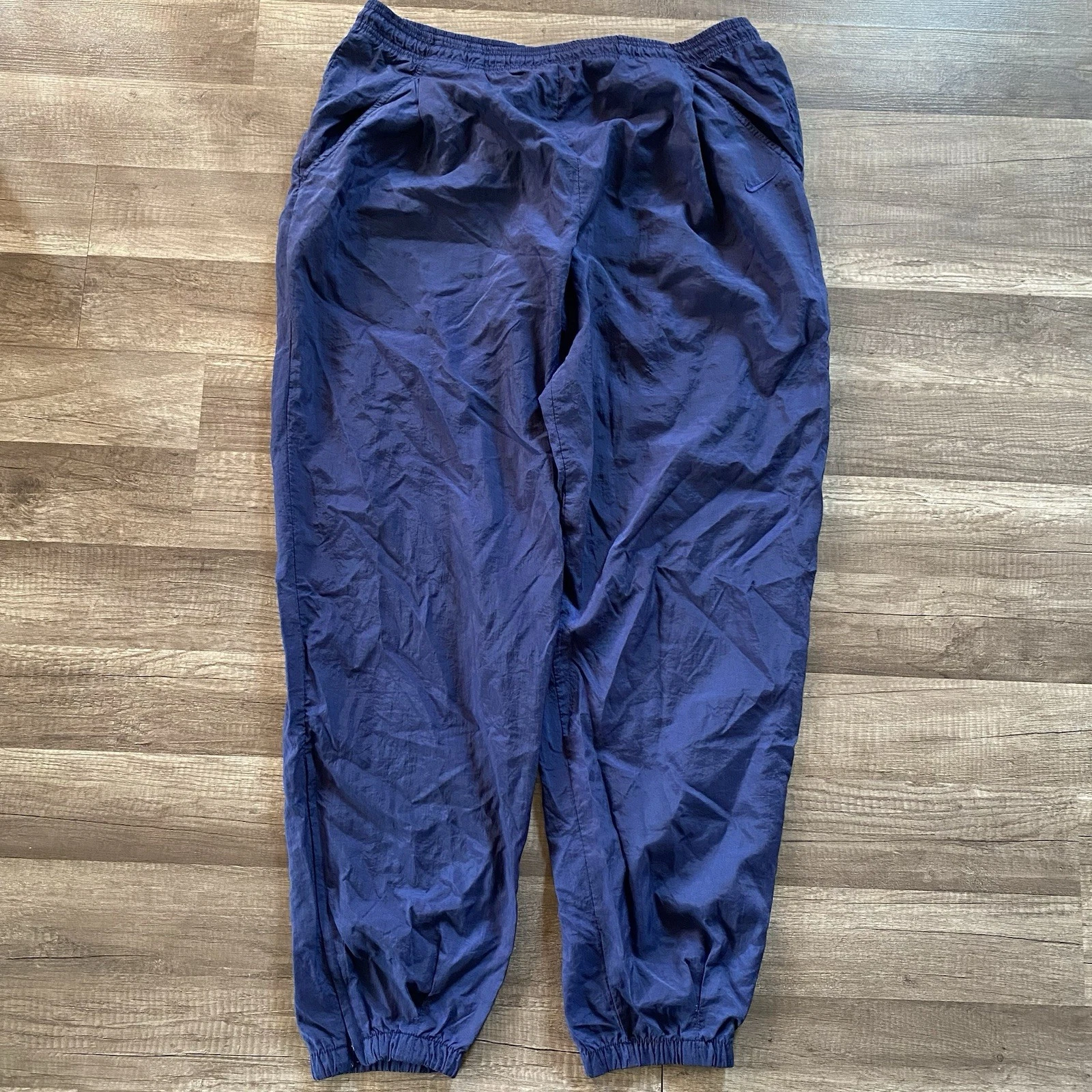 VTG 90s Nike Nylon Windbreaker Jogger Track Pants Ankle Zip Navy Baggy Size XL