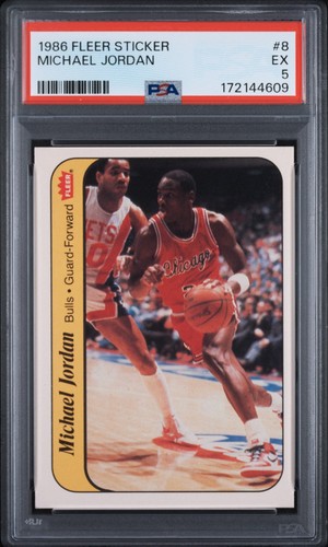 1986 FLEER - STICKER MICHAEL JORDAN #8 (ROOKIE) PSA EX 5