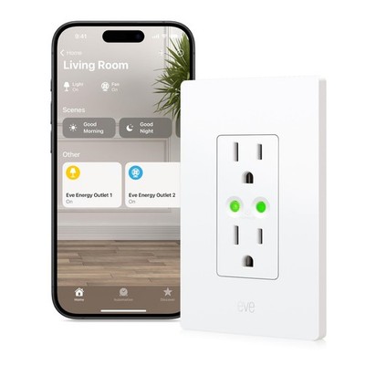 Eve Energy Outlet (Matter)   Smart Outlet & Power Meter, App & Voice Contr