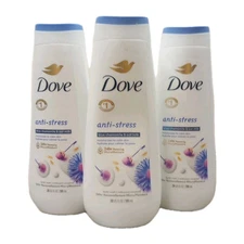 Lot Of 3 DOVE ANTI STRESS BLUE CHAMOMILE AND OAT MILK BODY WASH, 20oz Free Ship