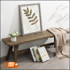 47" Farmhouse Wood Bench Solid Dining Entryway Seat Brown