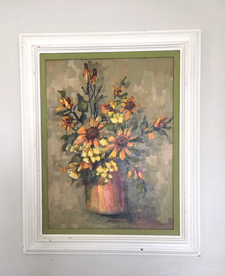 ANN HARDY '' HOT DAISIES'' FRAMED 24'' X 18'' ORIGINAL STILL LIFE PAINTING