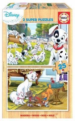 Educa 2x25 Holzpuzzle 101 Dalmatiner Aristocats Disney Kinder Alter 4+ Puzzle
