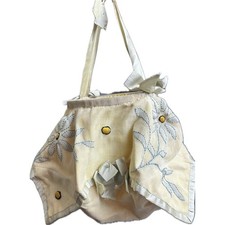 Petit Point French Tapestry Drawstring Purse 1940s Pouch Handbag 15" Antique