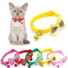 Adjustable Plaid Print Nylon Puppy Dog Collar with Bow Tie and Bell for Cats