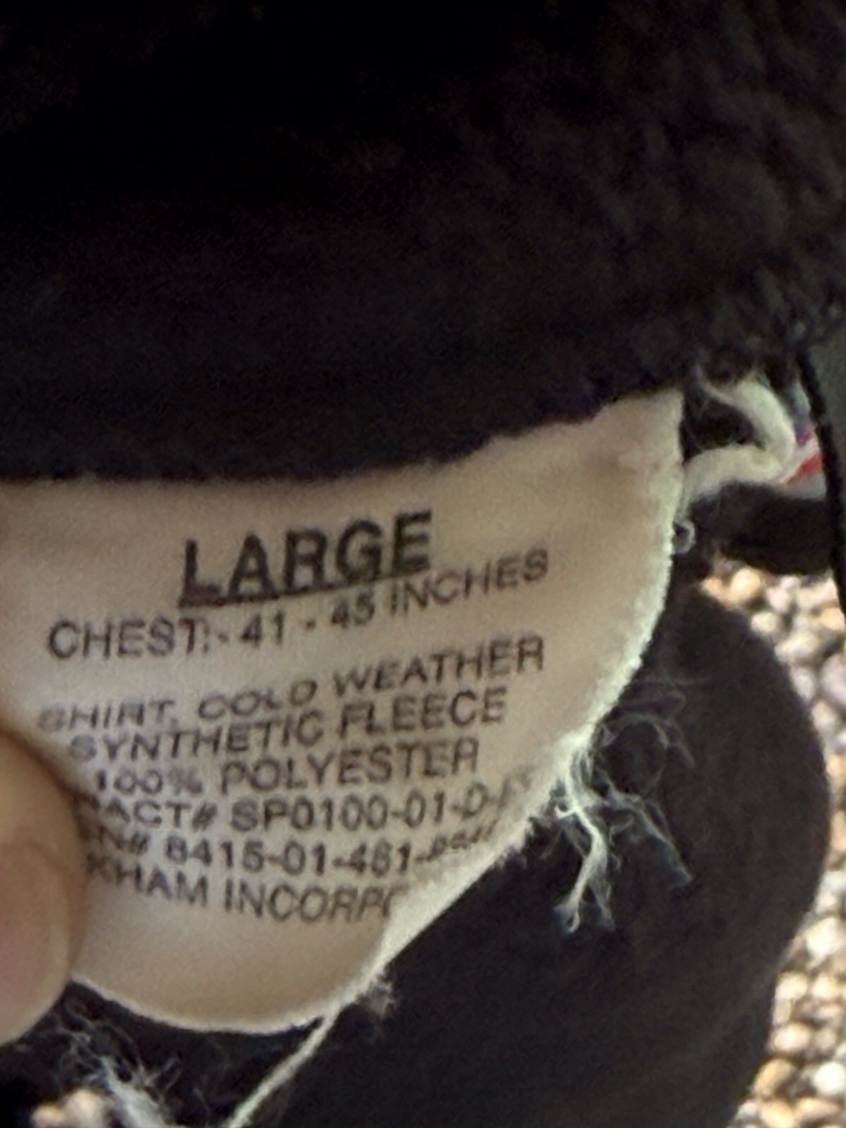 DSCP Peckham Jacket Size Large Black US Military Polartec Fleece Cold Weather - second product detail image