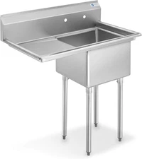 GRIDMANN Stainless Steel 1 Compartment Utility Sink with Left Drainboard, NSF Ce