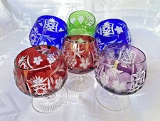 Set of 6 Brandy Snifters, 24% Lead Crystal, Ajka Hand Cut, Hungary