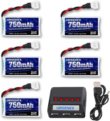 URGENEX Lipo Akku 3,7V 750mAh 25C Molex Plug 5er Set RC Quadcopter