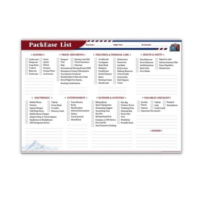 Large Travel Packing list PackEase checklist Essentials Memo Note Pad | A4 Si...