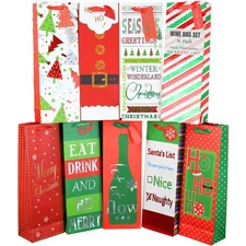 16-Pack Heavy-Duty Christmas Wine Bottle Gift Bags, Thick Paper with Ribbon H...