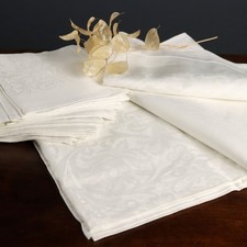 Tovaglia Fiandra di Lino Antica e 8 Tovaglioli 232 x 177 cm XX Secolo Originale