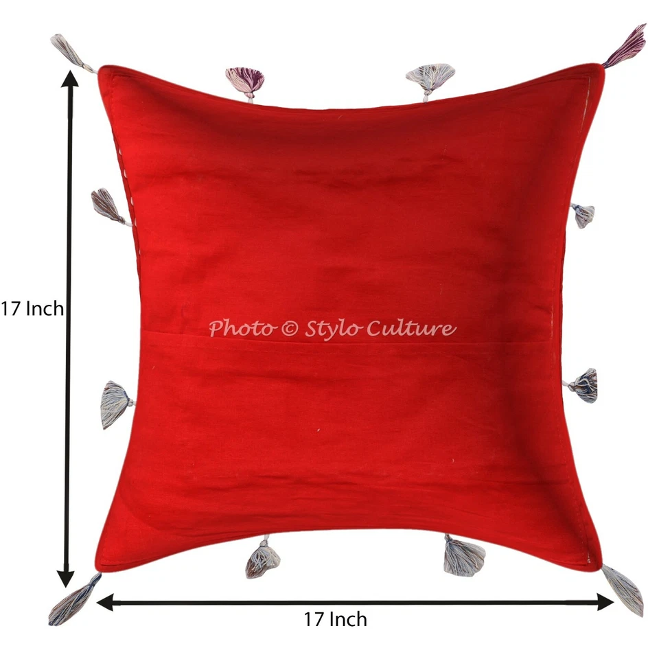 Decorative Cotton Couch Throw Pillows Covers Red 17x17 Patchwork Cushion Cover - Image 2 of 3