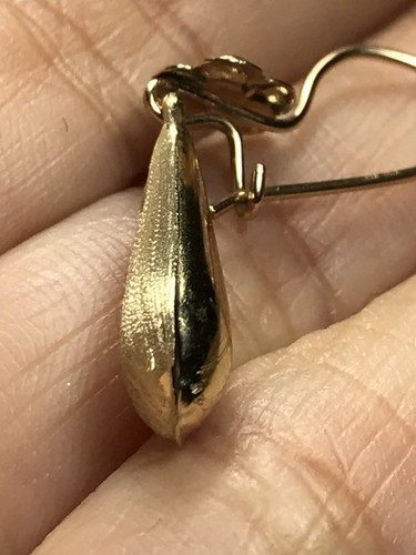 GOLd tearDrop tear drop Earring 14k yellow Dangle Long hang flower 1.35” - Picture 10 of 12