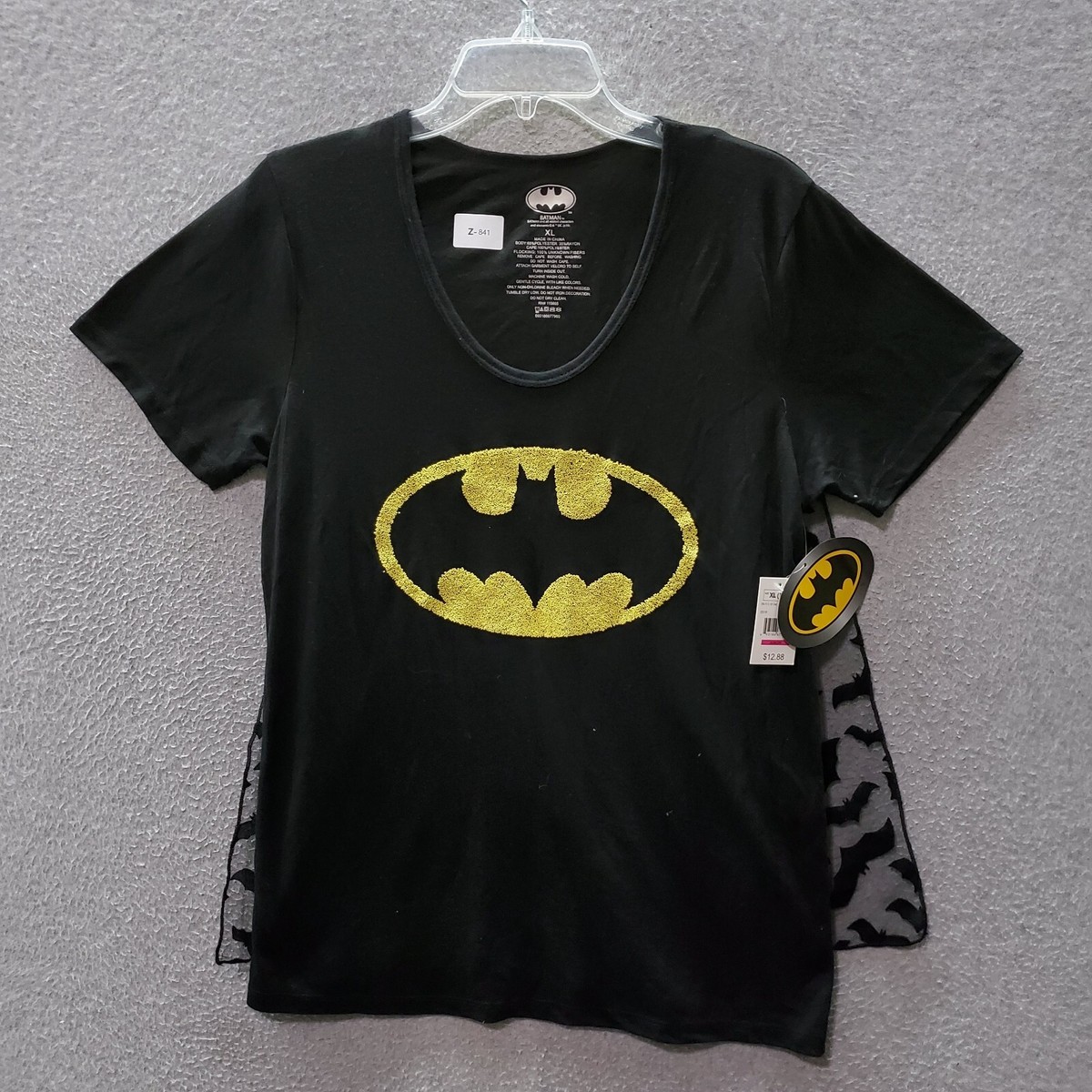 Batman Women Top XL Black T-Shirt Logo Graphic Bat Cape Short