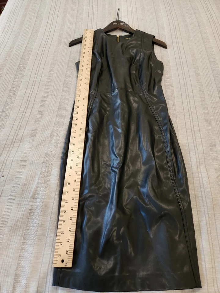 Calvin Klein Black Faux Leather Sheath Dress 2 - Image 2 of 4