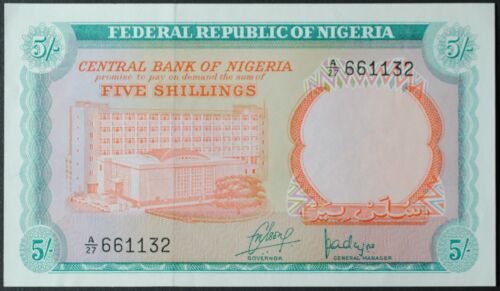 Nigeria P10a 5 shillings AU+ - Photo 1 sur 2